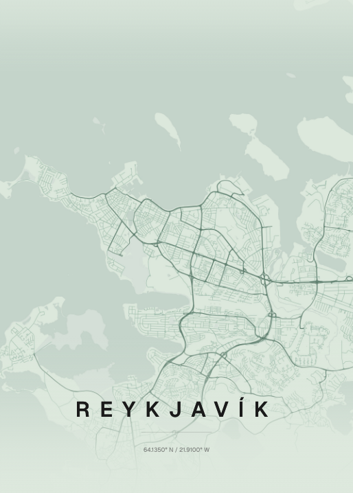 Custom map poster — Reykjavík (sage)
