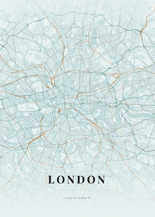 Custom map poster — London (copper patina)